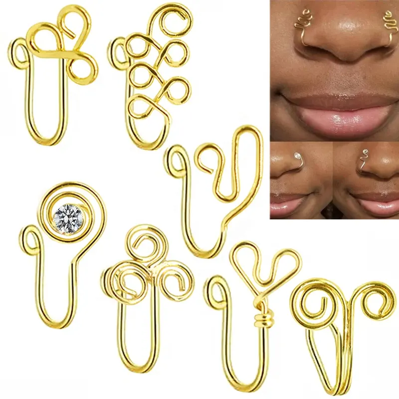 Vendita calda anello da naso per viso Clip a forma di serpente in oro su anelli da naso polsini da naso in oro sexy