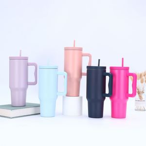 Gobelet isotherme Lvye personnalisé avec logo, 40 oz, en acier inoxydable à double paroi, pour café, voyage, avec couvercle anti-fuite, paille et poignée, chaud/froid - Product Image 1