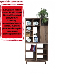 Estantería vertical de madera maciza en estilo retro Almacenamiento de madera de nogal negro Hermosa exhibición Diseño tradicional para la decoración de la sala de estar - Product Image 5