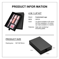 Kit de 4 gloss minéraux de luxe très prisé, marque privée, haute pigmentation, non collant, avec rouge à lèvres, baume à lèvres et crayon à lèvres