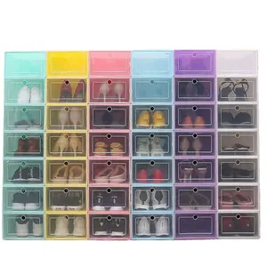 Boîtes à chaussures en plastique transparent 100 pièces, empilables, organisateur de chaussures à tiroirs pliables