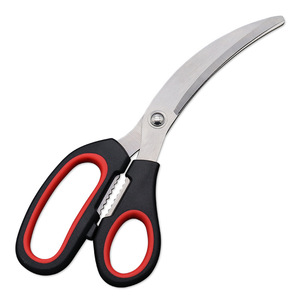 Stainless Steel <b>Kitchen</b> <b>Scissors</b> Elbow Shape Black Red Handle For Meat Fish Bone Cutting Home Use - Product Image 3