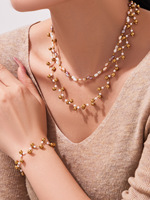 Ensemble de bijoux pour femmes en acier inoxydable électroplaqué fait main, collier et bracelet en pierre de cristal naturelle facettée pour les occasions de fête