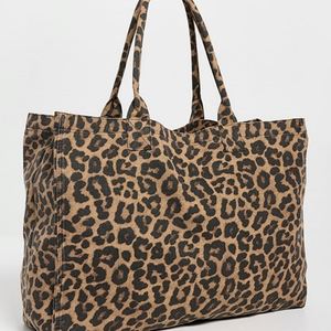 Leopard Print Canvas Tote <b>Bag</b> Custom Logo Travel Shopping Shoulder <b>Beach</b> <b>Bags</b> Fashion Durable <b>Large</b> Cotton Women Summer Open - Product Image 3