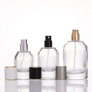 15ml 30ml 60ml 100ml 200ml Transparent Cylinder Oblique Shoulder <b>Perfume</b> Glass <b>Spray</b> <b>Bottle</b> Golden Black Sprayer Screen Printed - Product Image 1