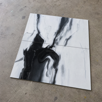 Carreaux de sol effet marbre noir et blanc, céramique brillante, porcelaine, intérieur, 600x600mm, 8,5mm, design veiné poli pour maison moderne