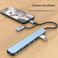 Dual-Head 8-in-1 Aluminium Alloy Docking Station Hub USB-C 3.0 dengan Dukungan Kartu SD Adaptor Pengisian Daya PD untuk Laptop/Ponsel/iPad