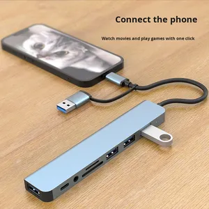 Station d'accueil double tête 8-en-1 en alliage d'aluminium USB-C 3.0 avec support de carte SD et adaptateur de charge PD pour ordinateur portable/téléphone/<span class=keywords><strong>iPad</strong></span> - Product Image 5