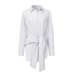 Camicetta da Donna alla Moda con Fiocco Frontale, Colore Azzurro, Maniche Lunghe, Colletto Rovesciato, <span class=keywords><strong>Top</strong></span> Casual Elegante - Product Image 6