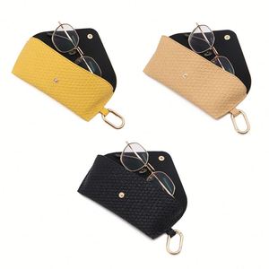 Stylish Sunglasses <b>Case</b> Straw Woven Pattern Novelty Sundries Pouch Durable <b>Glasses</b> Holder With Keyring <b>for</b> Bag Hanging - Product Image 1