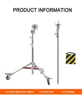 Lumières réglables en acier inoxydable robuste 250CM support de lumière + bras de flèche C support + roue portant 25KG pour Flash