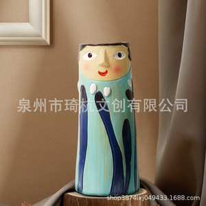 Vases en céramique de style bohème avec visages, 2 pièces, pour salon, décoration de la maison, cadeau de saint-valentin, motif végétal, forme irrégulière - Product Image 2