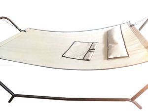 Hamaca <span class=keywords><strong>de</strong></span> <span class=keywords><strong>Lona</strong></span> para Acampar al Aire Libre <span class=keywords><strong>y</strong></span> para Colgar, Hamaca <span class=keywords><strong>de</strong></span> Algodón a Rayas con Soporte, Hamaca con Soporte <span class=keywords><strong>de</strong></span> <span class=keywords><strong>Madera</strong></span> - Product Image 1