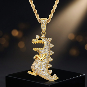 Collier pendentif dinosaure doré, breloque CZ sertie de zircons, bijoux hip-hop pour homme, cadeau de fête - Product Image 3