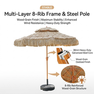 Chaise longue d'extérieur Meiqi avec parasol en chaume artificiel pour patio, jardin, plage, villa, hôtel de villégiature - Product Image 4