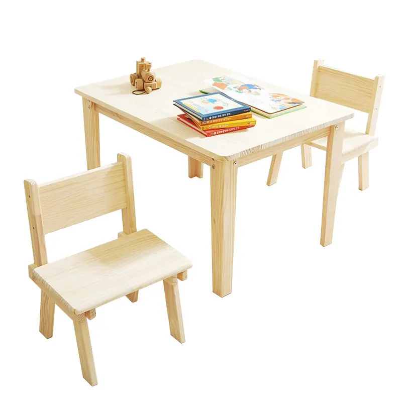 단단한 소나무 최고의 유아 어린이 테이블과 2 개의 의자 세트 소녀와 소년 교실 홈