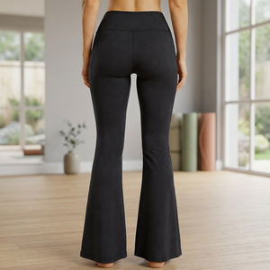 Leggings de Yoga de Cintura Alta para Mujer, Corte Acampanado, Largos, Elásticos en Cuatro Direcciones, Sin Costuras, de Spandex, Color Sólido, Cintura Elástica - Product Image 3