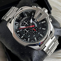 Montre à quartz en acier inoxydable tendance, personnalisable avec logo, étanche, grand cadran noir, chronographe sport multifonction, vente chaude