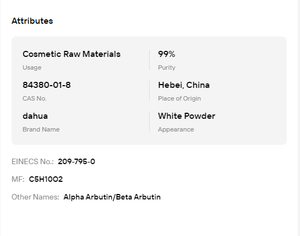 Alfa-Arbutina con 99% de Pureza, CAS 84380-01-8, Polvo Blanco, Aclarador de Piel, Materia Prima Cosmética para Cuidado Facial - Product Image 6