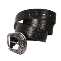 Ceinture unisexe en alliage gaufré style mongol vintage pour homme – Cuir de vachette pleine fleur tanné végétal avec motif ethnique sculpté