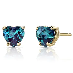 High Quality Gold Plated 925 Sterling Silver Jewelry Heart Shape Lab Grown Alexandrite Stud Earrings
