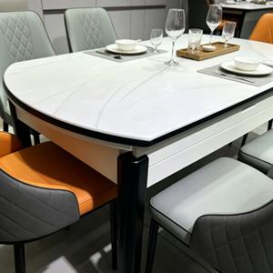 Ensemble de table à manger ovale moderne en marbre avec pieds en métal, capacité de 6 personnes, design stable, meubles pour la maison - Product Image 4