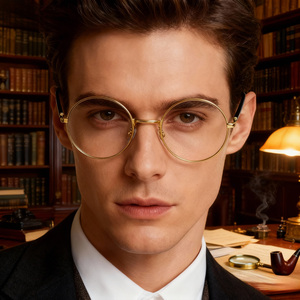 Men Retro Round Gold <strong>Frame</strong> <strong>Glasses</strong> Non Prescription Circle Eyewear For Male Halloween Cosplay Vintage Party Fancy Dress Photo Pr - Product Image 4