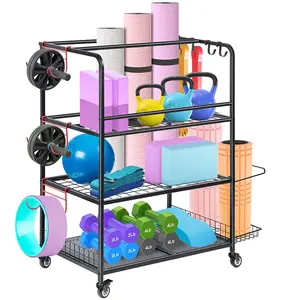 JH-Mech Yoga Mat Storage Racks All in One Workout Equipment Storage Organizer Metal Yoga Mat Storage Rack Shelves