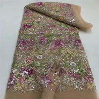 Kain Brokat Bordir Bunga Mawar Besar Payet Mutiara Gaya Lisami untuk Pernikahan Pengantin, Bahan Lace Dot Stretch Afrika Eropa