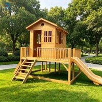 Cabane de jeu en bois Skyacross pour enfants, avec toboggan et grande structure d'escalade, pour l'extérieur, modèle maison d'arbre, export