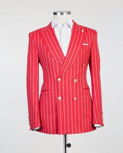 Yeni varış kırmızı Stripe erkek takım elbise pantolon ile Custom Made Blazer Slim Fit düğün damat smokin takım balo 2 adet ceket + pantolon - Product Image 1