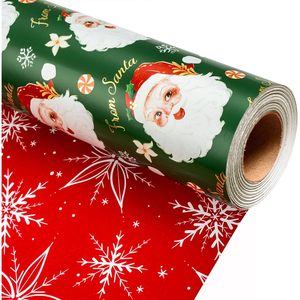 Papier d'emballage de Noël vert réversible avec motif de flocons de neige rouges et de Père Noël, 17 pouces x 32,8 pieds, papier d'emballage pour cadeaux et artisanat - Product Image 1