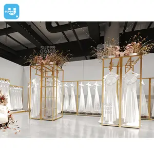 Romantic Wedding Dress Shop Fittings Decoration Custom Luxury Gold Boutique Bridal Shop Interior Design