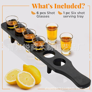 Bandeja de madera para bebidas con soporte para vasos de chupito, bandeja de servir cócteles de bambú para dispensar tequila y whisky. - Product Image 5