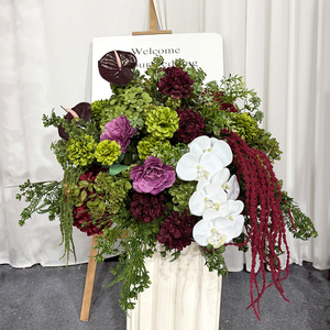 Composition florale artificielle en soie vert bordeaux, orchidées blanches, guirlande florale moderne faite à la main, décoration de cérémonie de mariage et panneau de bienvenue - Product Image 3