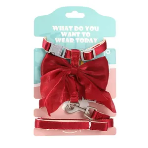 Satu Set tali kekang anjing kecil wanita, dasi kupu-kupu besar elegan dengan Set tali kucing luar ruangan berjalan kecantikan <span class=keywords><strong>Harness</strong></span> Set - Product Image 3