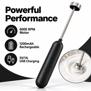 Mousseur à lait électrique portatif rechargeable 6000 tr/min, fouet détachable en acier inoxydable 304, mélangeur à café et cappuccino 1200 mAh - Product Image 3
