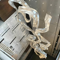 Lustre suspendu LED en acier et verre avec télécommande personnalisée pour plafond haut, hôtel, maison, escalier