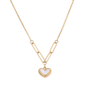 Collar de piedras preciosas de concha de acero inoxidable 316, colgante de corazón chapado en oro PVD de 18K, joyería de moda para mujer para amantes de eslabones de fiesta - Product Image 1