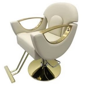Sillón de Peluquería Moderno y Elegante con Reposabrazos de Metal Dorado, Silla de Estilista de Lujo en Cuero PU Crema para Salón de Belleza - Product Image 4