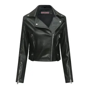 Jaket kulit PU motor wanita, musim gugur kulit PU jaket Punk Daft Punk untuk wanita