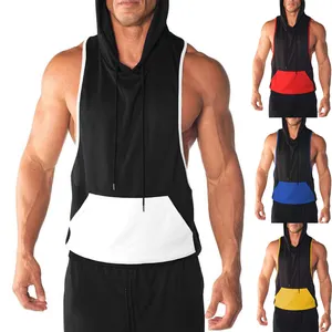 New Popular Hoodie Sleeveless T-shirt Sport Vest Men's Oversized Tank Top Men With Front Pocket