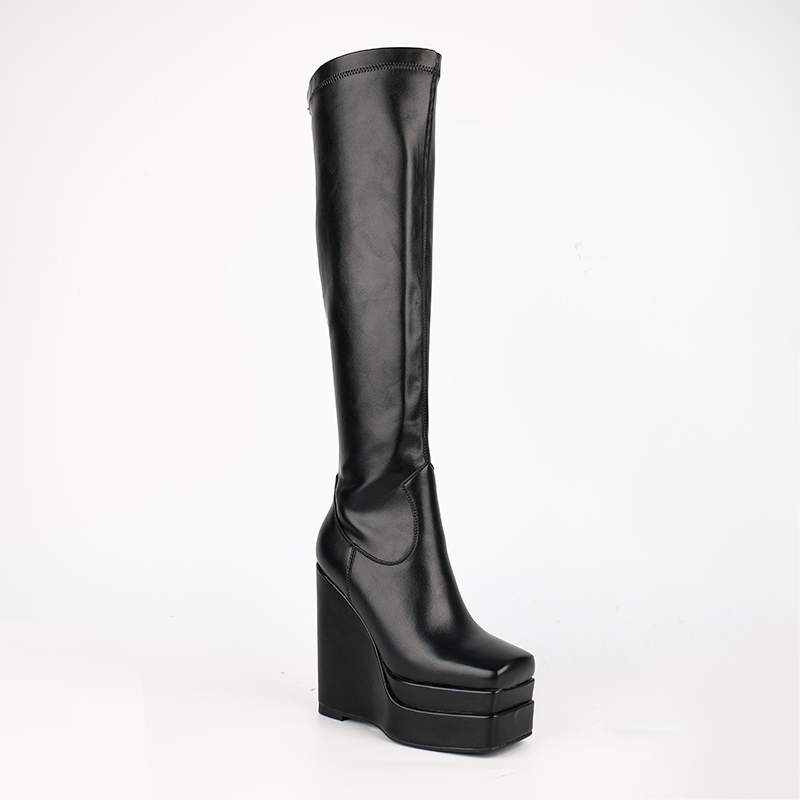 Women's Platform Stretch Thigh High Boots – Wide Calf Over The Knee Boots With 15cm/5.9" Heel, Non-Slip Sole