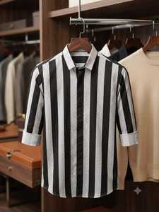 Chemise LAFAR pour homme avec motif à rayures verticales noires et blanches, manches longues, décontractée, boutonnée, tendance - Product Image 4