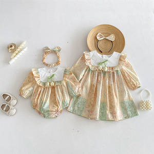 Vêtements assortis pour grandes et petites sœurs, printemps 2026, vêtements floraux pour jumeaux, vêtements en coton, tenue de princesse pour bébé fille, body, robe pour enfants - Product Image 4