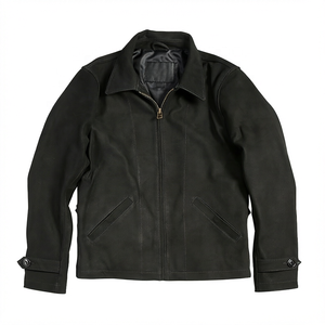 Chaqueta de Cuero Genuino para Hombre, Diseño Nuevo, Gruesa, de Invierno, Estilo Urbano, con Cierre, de Piel Vacuna Esmerilada, Color Negro, Venta al Por Mayor Personalizada - Product Image 1