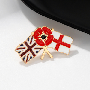 Broche de Moda HAPPYQUALITY con Diseño de Flor de Amapola y Cruz de San Jorge del Reino Unido, Pin de Solapa Esmaltado - Product Image 2