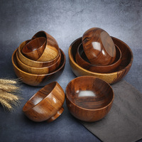 Bol en bois d'acacia, vaisselle japonaise en bois, bassine à pétrir pour la maison, bol à salade de fruits et à soupe