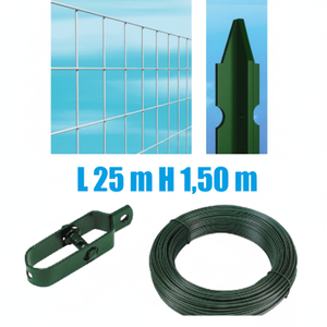 Valla de Malla de Alambre Galvanizado Lineal de 25 m, Ecológica y Completa, con Postes Recubiertos de Plástico en Cemento, 150 cm de Alto, Malla de 50x75 mm - Product Image 1
