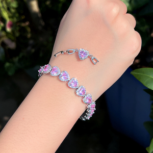 <span class=keywords><strong>Pulsera</strong></span> de tenis de lujo para mujer con circonitas cúbicas AAA de latón rosa y diseño de corazón, ideal para banquetes y reuniones, regalo de joyería de lujo. - Product Image 2